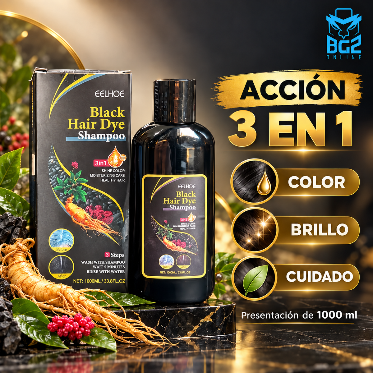 Shampoo Hair Dye 3 En 1