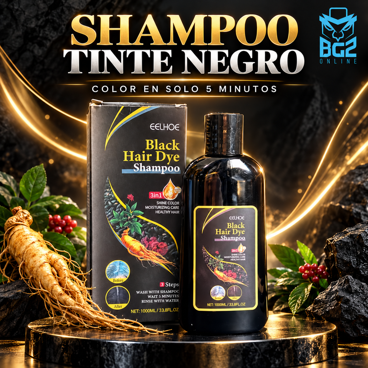 Shampoo Hair Dye 3 En 1
